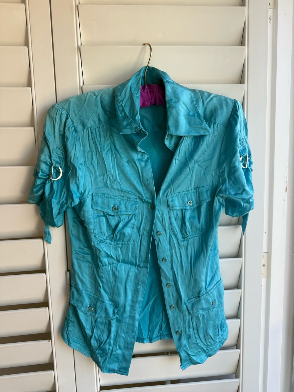 y2k Bebe Silk Button Up top sz Xs Teal